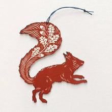 Load image into Gallery viewer, Folded Forest Screenprinted Wooden Decoration - Squirrel - Rusty Red