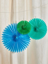 Load image into Gallery viewer, Rice DK - Set Of 3 Paper Fans - Blue/Green