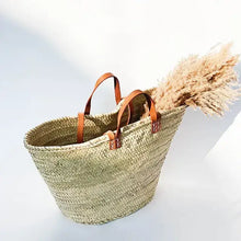 Load image into Gallery viewer, French Market Bag With Double Leather Handles - Brown