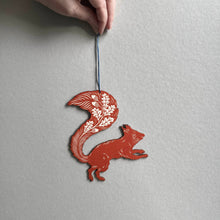 Load image into Gallery viewer, Folded Forest Screenprinted Wooden Decoration - Squirrel - Rusty Red