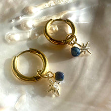 Load image into Gallery viewer, Aquamarine Midnight Blue “Night Court 18k gold Stars” Detachable Charm Hoop Earrings