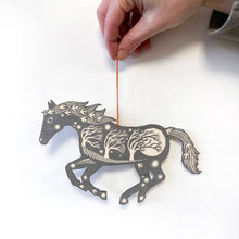Load image into Gallery viewer, Folded Forest Screenprinted Wooden Decoration - Horse - Silver Grey