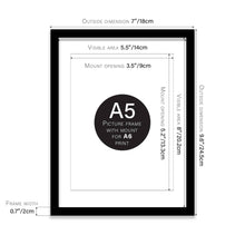 Load image into Gallery viewer, A5 Picture Frame With mount for A6 - Black