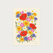 Load image into Gallery viewer, Colourful floral arrangement art print on a soft white background
