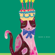 Load image into Gallery viewer, Cat With Cake Hat -  Birthday Card by Hutch Cassidy