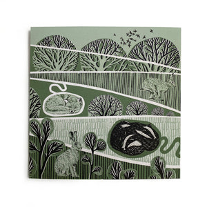 Greetings Card Sleeping Fox and Badgers by Folded Forest