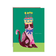 Load image into Gallery viewer, Cat With Cake Hat -  Birthday Card by Hutch Cassidy