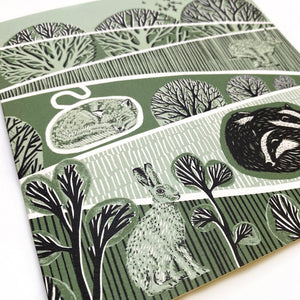 Greetings Card Sleeping Fox and Badgers by Folded Forest