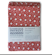 Load image into Gallery viewer, Packet of 10 Patterned Envelopes- Animalcules Crimson by Cambridge Imprint
