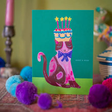 Load image into Gallery viewer, Cat With Cake Hat -  Birthday Card by Hutch Cassidy