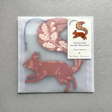 Load image into Gallery viewer, Folded Forest Screenprinted Wooden Decoration - Squirrel - Rusty Red