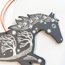 Load image into Gallery viewer, Folded Forest Screenprinted Wooden Decoration - Horse - Silver Grey