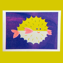 Load image into Gallery viewer, Naomi Wilkinson Riso Print Postcard - Puffer Fish
