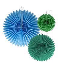 Load image into Gallery viewer, Rice DK - Set Of 3 Paper Fans - Blue/Green