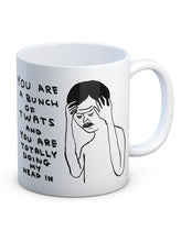 Load image into Gallery viewer, David Shrigley Boxed Mug - Bunch of Twats | £10.00. White ceramic mug with David Shrigley line drawing. The perfect gift for fans of humorous, quirky illustration.