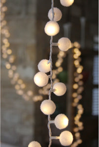 Pom Pom Light String in White (150 LED), Mains Operated