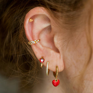 Red Enamel Heart Huggie Hoop Gold Earrings by Lisa Angel