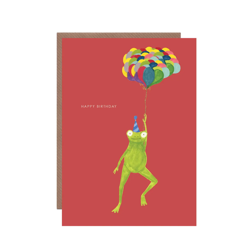 Frog with Balloons Birthday Card by Hutch Cassidy