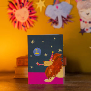 Age 1 Party Lion Birthday Card by Hutch Cassidy