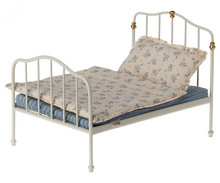 Load image into Gallery viewer, Maileg Metal Bed in off white. Fits size micro mice and bunnies. | Children&#39;s Gifts | Doll&#39;s House | Miniature Furniture
