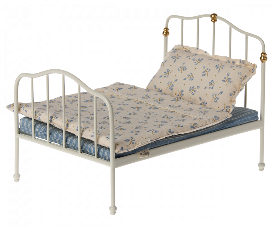 Maileg Metal Bed in off white. Fits size micro mice and bunnies. | Children's Gifts | Doll's House | Miniature Furniture