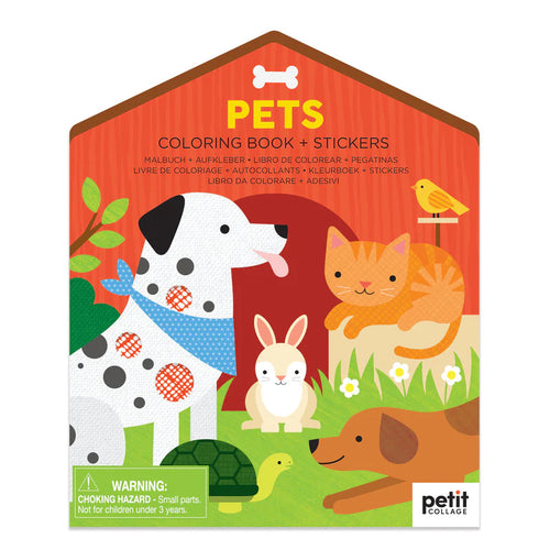  Pets colouring book and stickers cover illustrated with cut colourful designs of pets. 