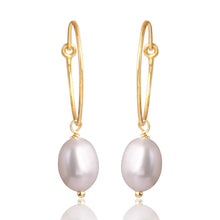 Load image into Gallery viewer, Gold Hoop Earrings with Briolette Pearl Drop
