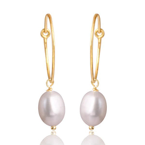 Gold Hoop Earrings with Briolette Pearl Drop
