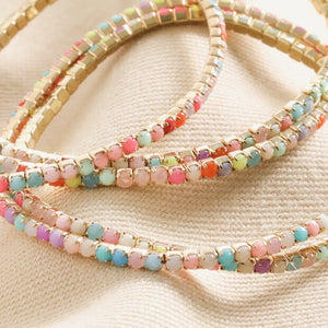 set of 5 Multi Bright Stretch crystal Bracelets by Lisa Angel