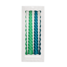 Load image into Gallery viewer, Twisted Candles - Blue and Green  Set of four
