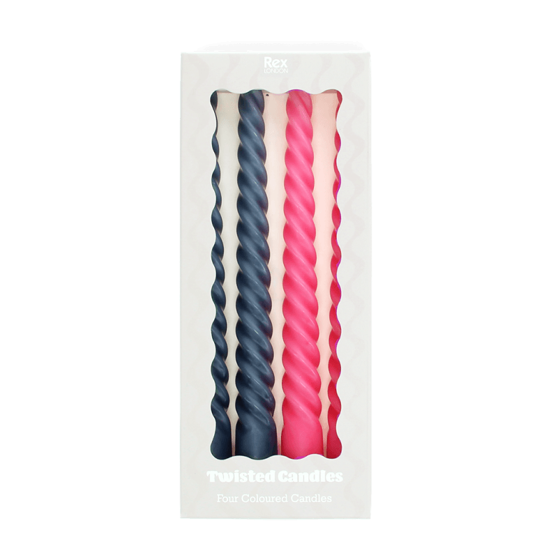 Twisted Candles - Dark Grey & Pink  Set of four