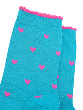 Load image into Gallery viewer, Women’s Socks - Pink/Turquoise Heart Glitter
