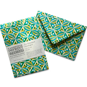 Packet of Ten Patterned Envelopes- Kaleidoscope Yellow and Blue by Cambridge Imprint
