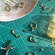Load image into Gallery viewer, Aquamarine Midnight Blue “Night Court 18k gold Stars” Detachable Charm Hoop Earrings