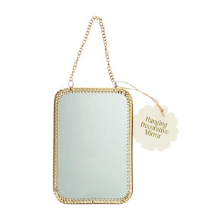 Rectangular Gold Tone Hanging Mirror (15.5cm x 10.5cm)