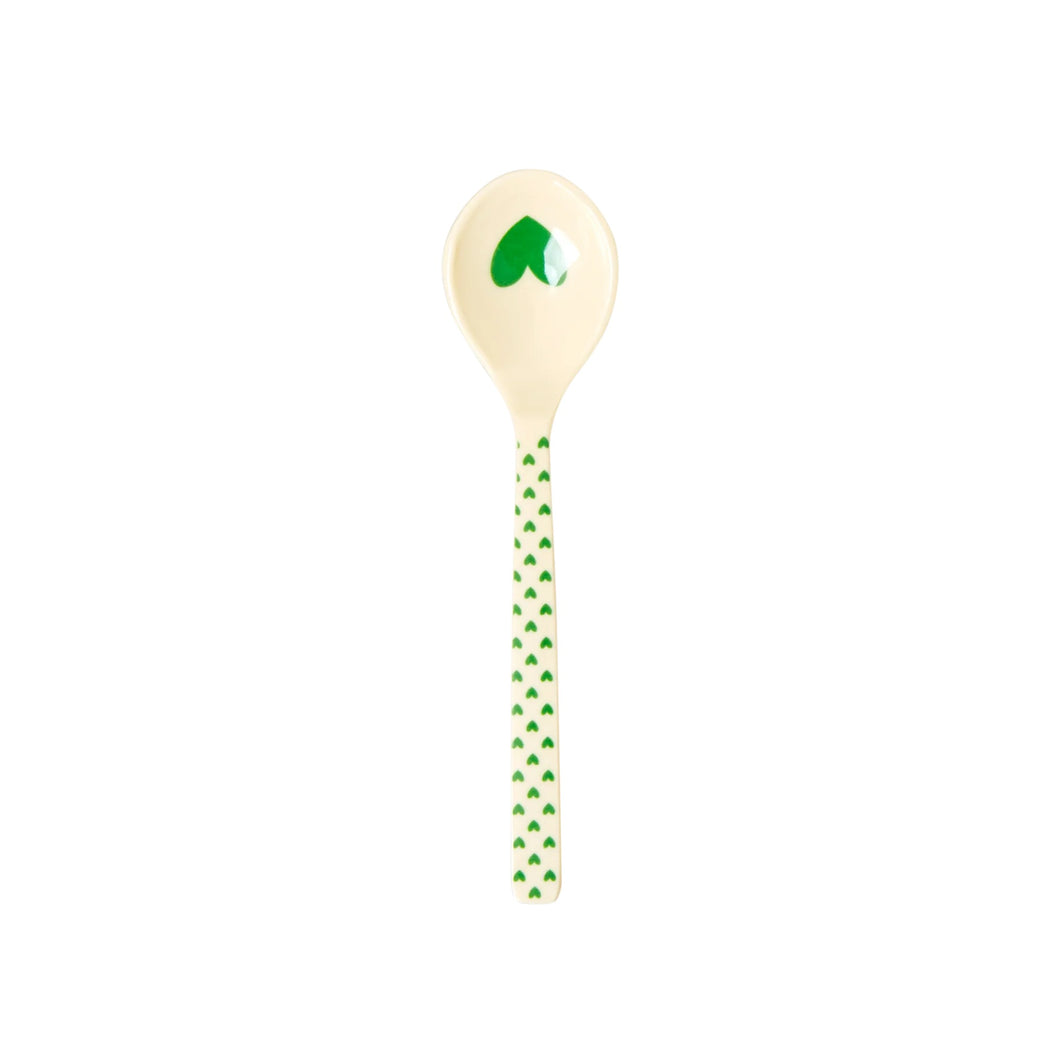 Melamine Spoon, Hearts Print - Green
