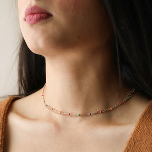 Rainbow Enamel Bead Layered Chain Necklace by Lisa Angel