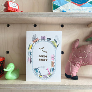 New Baby Card - Riso Print Toot Toot Train by Petra Boase