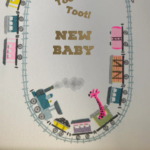 New Baby Card - Riso Print Toot Toot Train by Petra Boase