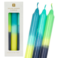Load image into Gallery viewer, Marble Three Tone Dinner Candles - Blue, Yellow and Green