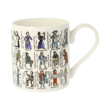 Load image into Gallery viewer, Illustrations of woman that changed the words with their name, date and a couple words about them span the whole of the mug.