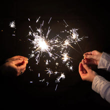 Load image into Gallery viewer, the sparklers are seen in people&#39;s hands, holding several at one time.  The sparklers are alight.

