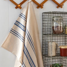 Load image into Gallery viewer, Blue stripe Pure Belgian Linen Tea Towel

