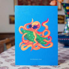 Load image into Gallery viewer, Surfing Octopus Incredible Dad Greetings Card by Hutch Cassidy