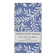 Load image into Gallery viewer, Soft Blue notebook, with pattern of branching leaves in a oaler blue.  Pictured with it's paper wrap around packacking strip with Cambridge Imprint logo and product information
