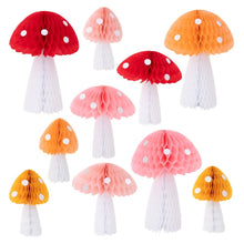 Load image into Gallery viewer, Meri Meri 10 Honeycomb Mushroom Decorations
