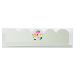 Wood Shelf, Off White With Hand Painted Flowers