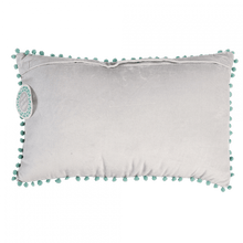 Load image into Gallery viewer, Pale Grey Velvet Pom Pom Cushion
