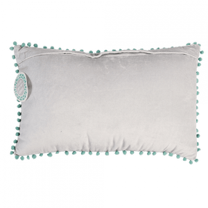 Pale Grey Velvet Pom Pom Cushion