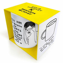Load image into Gallery viewer, David Shrigley Boxed Mug - Bunch of Twats | £10.00. White ceramic mug with David Shrigley line drawing. The perfect gift for fans of humorous, quirky illustration.